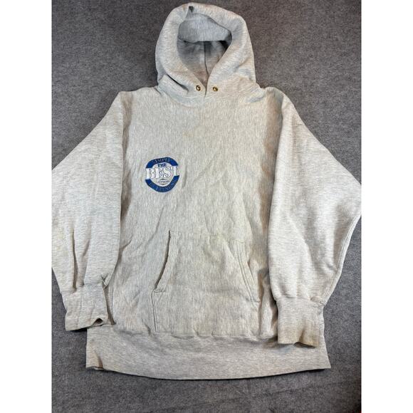 Vtg 80s Champion Reverse Weave Warmup Simply Best Fitness Hoodie Mens L Gray